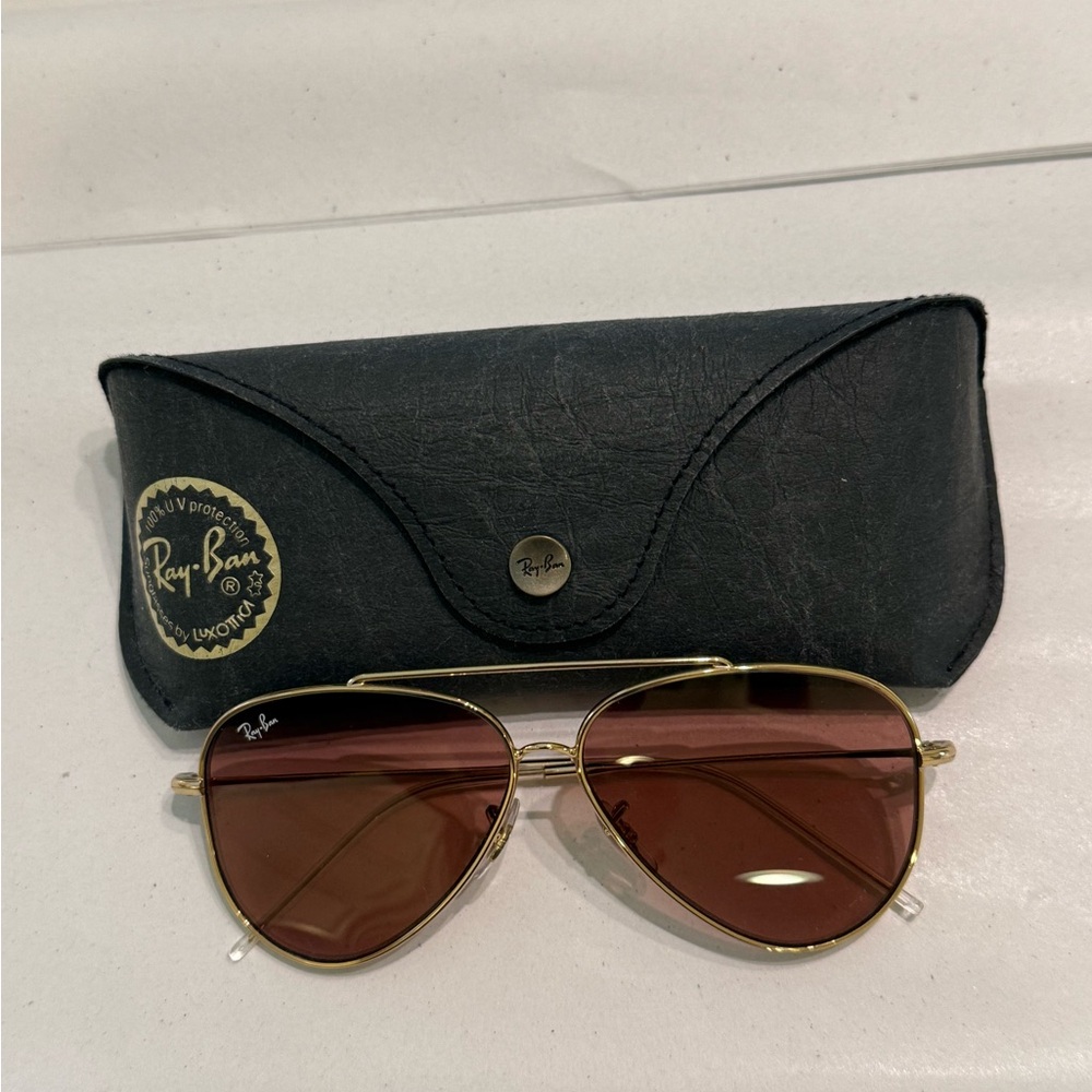 Ray-Ban Gold Frame Sunglasses with Brown Lenses